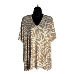 Chicos Beige & White Zebra Print V-Neck Short Sleeve Top Chicos Size 2